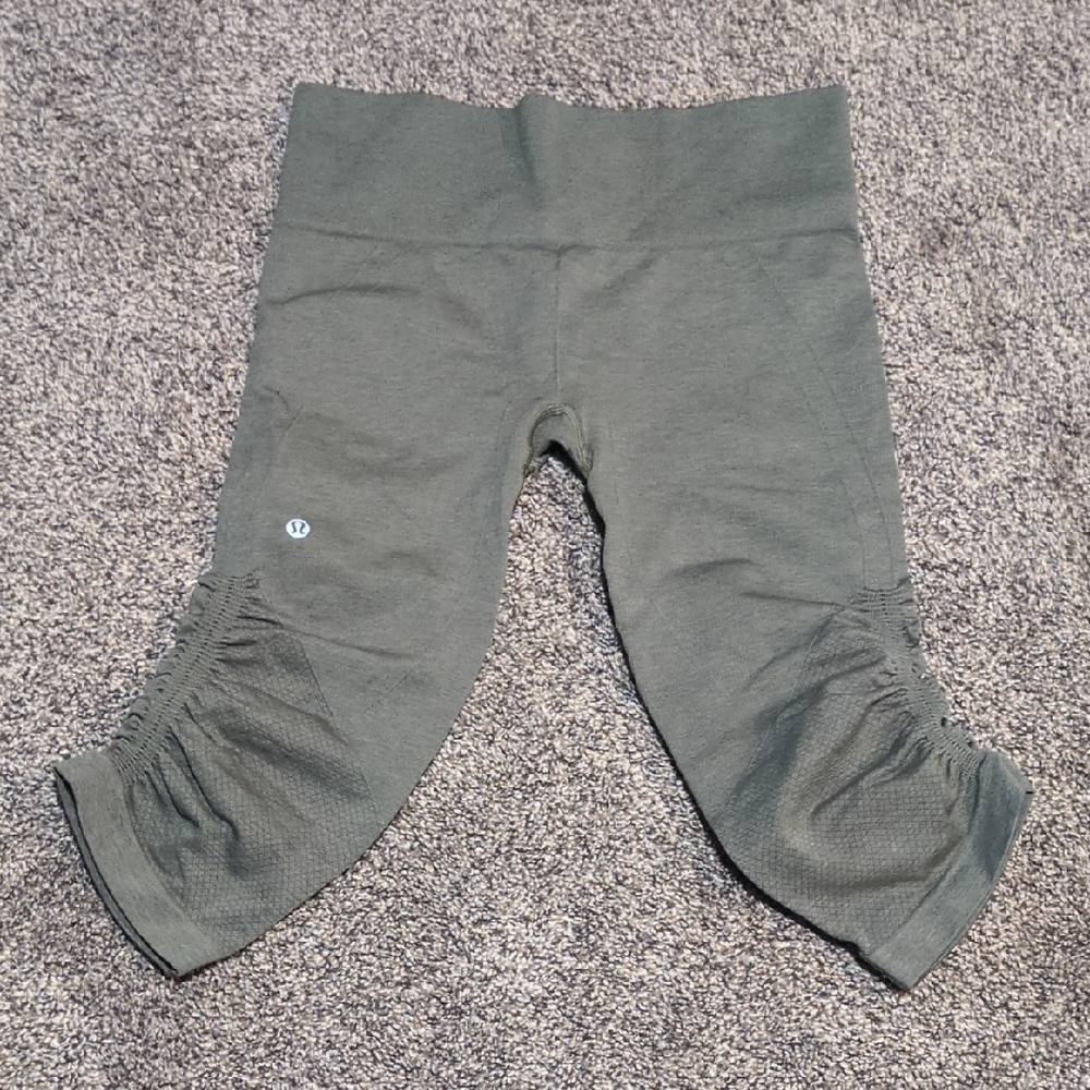 lululemon athletica Olive Green Girls' Cropped Leggings with Ruched Sides